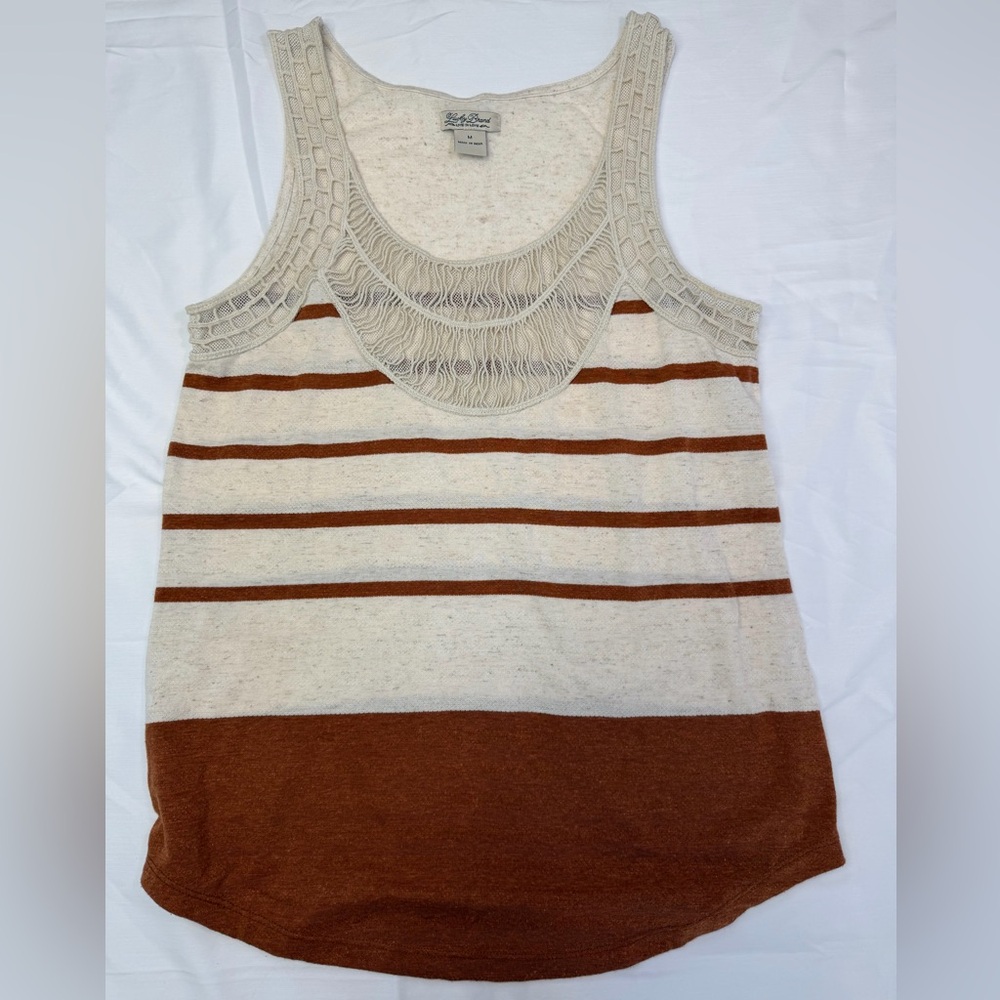 Lucky Brand Cream & Brown Striped Crochet-Neck Tank